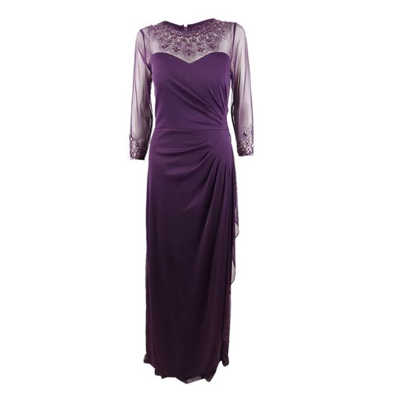 Alex Evenings Women's Illusion Embellished A-Line Gown (8, Plum) - Picture 2 of 4